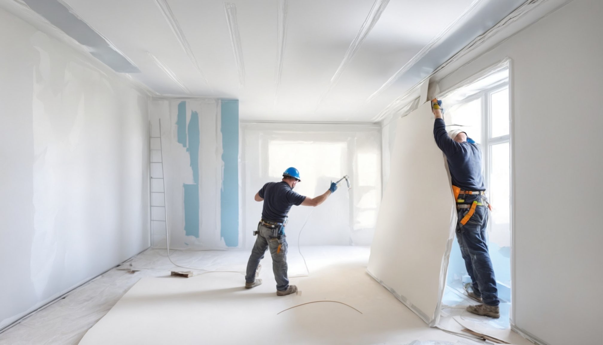 Plasterboard installation on a Guildford construction site